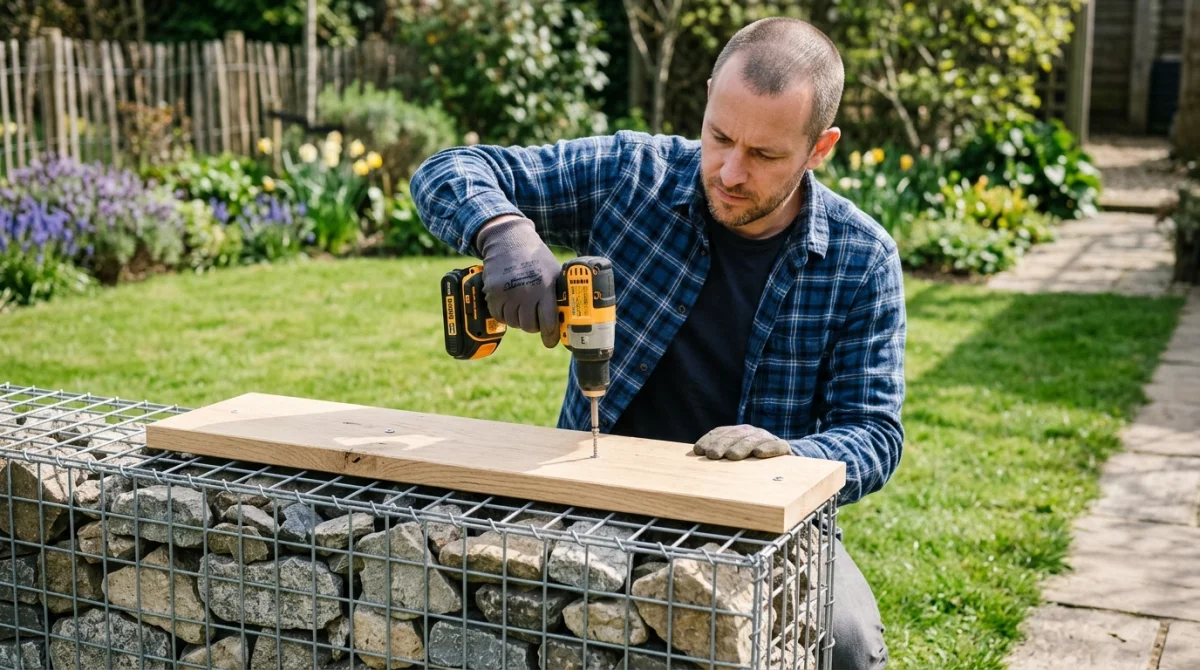 comment fixer bois sur gabion
